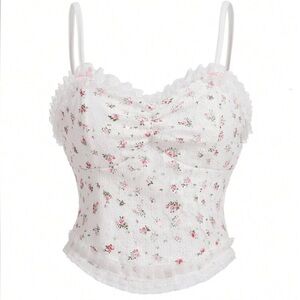 White Floral Ruffle Cami Top